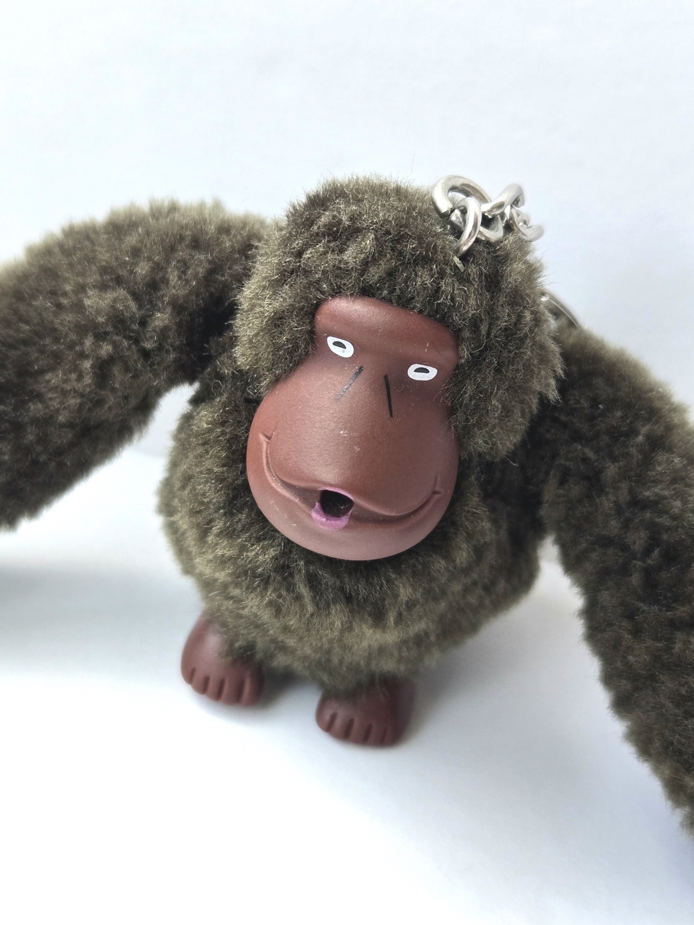 Kipling HUGO Fuzzy Monkey Gorilla Keychain Olive Army Green Plush Bag Charm